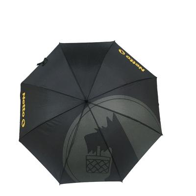 China Full Color Printing Long Fiberglass Umbrella Black for sale