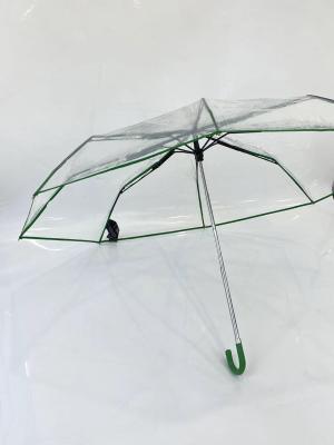 Chine Manuel minimaliste ouvert, trois fois plié poignée en cuir parapluie transparente pluie 21 pouces facile à transporter à vendre