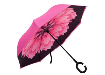 China Rosa Frauen-klassischer C geformter Griff-Regenschirm-Regenschirm für Regen-Glanz-Wetter zu verkaufen