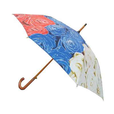 China Windproof Straight Umbrella With Wooden J Shape Handle for sale