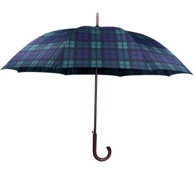 China 103cm Stock-Regenschirm des Rohseide-190T hölzerner J Gingham- zu verkaufen