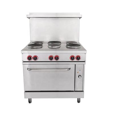 China Stainless Steel Front and Back 6 Stove Commercial Restaurant Kitchen Equipment Electric Cooking Range with Convection Oven for sale