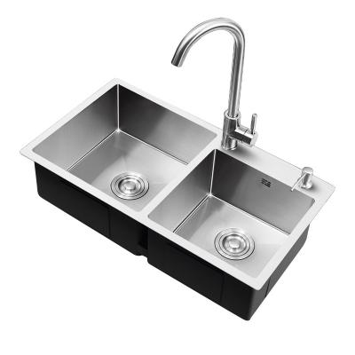 China Without Faucet High Grade 304 Stainless Steel Double Bowl Handmade Kitchen Sink for sale