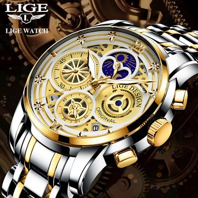 China Original Lige 8942 Automatic Top Brand Date Custom Your Own Logo Mens Quartz Wrist Watches OEM Functional Steel Chronograph Watch With Date for sale