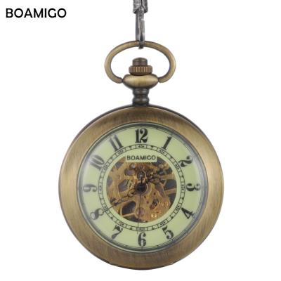 China BOAMIGO Brand Luxury Chain Mens Pocket Watches Gift Clock Alloy Modern Antique Mechanical Skeleton Copper Case for sale