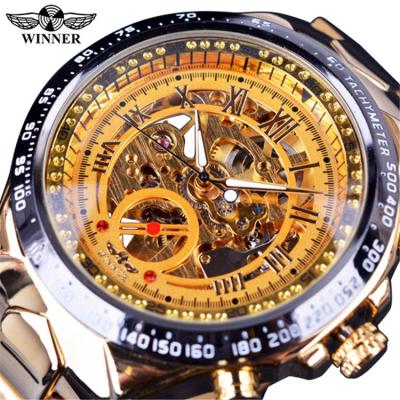 China Design Shock Resistant Bezel Sports Watch Gold Men's Clock Men Skeleton Automatic Mechanical Watch for sale