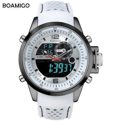 China Date BOAMIGO Digital Mens Automatic Quartz Watch Waterpoof Analog Watch Rubber Straps Male Watches For Man Swimming 3ATM for sale