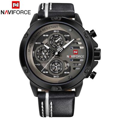 China Automatic Date NAVIFORCE Mens Sport Watches Top Brand Mens Military Quartz Wrist Watch Leather 24 Hours Week Date Analog Clock for sale