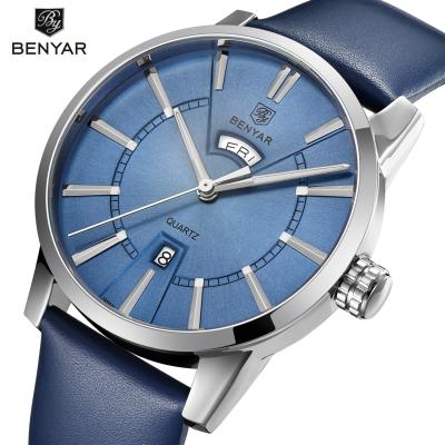 China Top Sale BENYAR 5101 Chronograph Top Luxury Brand Genuine Leather Band Week Watch Casual Quartz 30M Waterproof Man Watch for sale