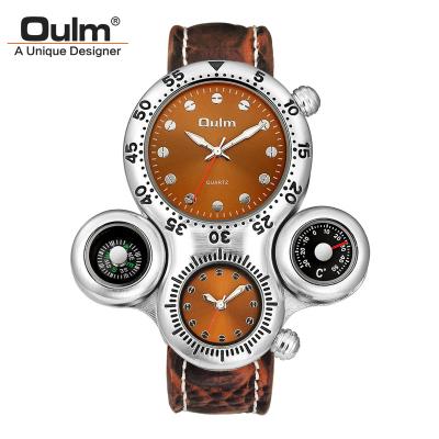 China 1149 Date OULM Quality Leather Big Band Mens Automatic Watch Male Compass Military Outdoor Sports Double Watches for sale