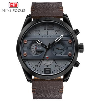 China MINI FOCUS 0068 Vivid Genuine Leather Band Day/Date Fashion Gents Blue Quartz Watch 24 Hours Class Character Sports Reloj Watch for sale