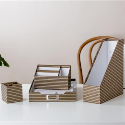 China Fashionable Customized Eco-Friendly Gift Brown And White Striped Organizer Office Desk Stationery Set For Gift for sale