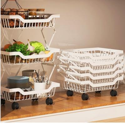 China Living Room Bedroom Living Room Fruit and Vegetable Basket Viable Storage Foldable Rack Rotating Groceries Rack for sale