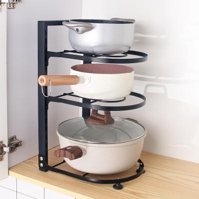 China Durable Durable Kitchen Pan Pot Rack Storage Rack Countertop Corner Pot Holders Set For Down Storage Seated In Cabinet for sale