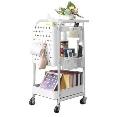 China Space Saving 3 Tier White Square Metal Handle Kitchen Mobile Serving Rolling Cart Sustainable With Wheel Serving Home Shelve Storage Rack for sale