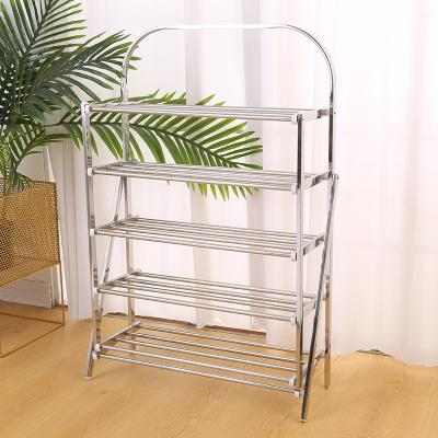 China (Others) 4Tiers Adjustable Household Stainless Steel Foldable Shoes Rack Home Shoe Organizers Rack for sale