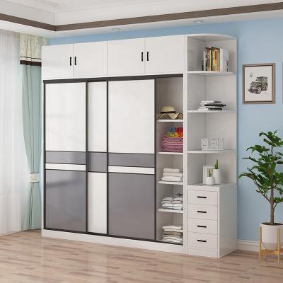 China (Height)Adjustable Warehouse Sells Bedroom Wood Melamine Cheap Price 3 Sliding Doors Wardrobe With Display for sale