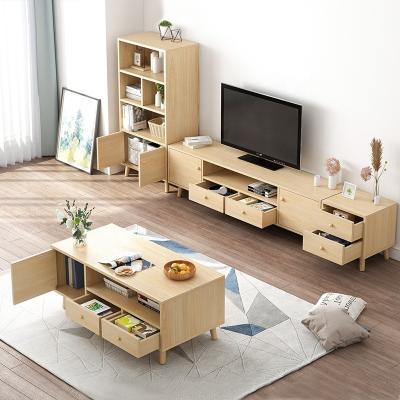 China Hot Selling (Height)Adjustable Nordic Style Living Room Furniture Set Multifunction Wooden Cheap Price TV Unit And Coffee Table Set for sale