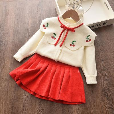 China European Style European Style Amazon Hot Selling Girls Long Sleeved Sweater Pleated Skirt Set Red Yellow Children's Clothing Set for sale