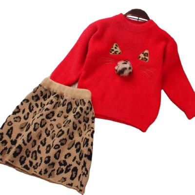 China 2020 European Style Girls Long Sleeves Leopard Sweater Set Kids Sweater Skirt Costume Baby Prince Two-Piece Leopard Print 2-Piece Skirt Set for sale