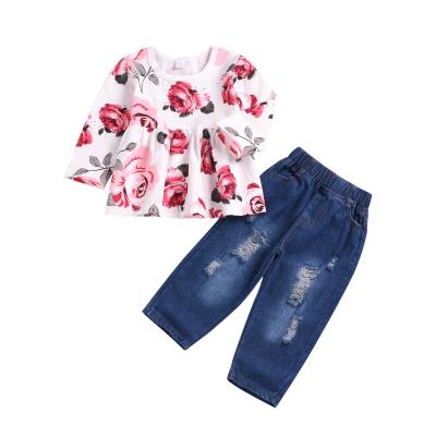 China Autumn Baby Girl Clothing Set casual casual long sleeve and ripped jeans set for girl in Autumn Clothing Suit for sale