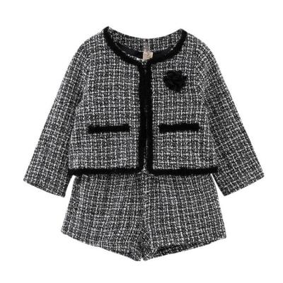 China 2020 Girls Clothing Set Black Plaid European Girls Clothing Two-Piece Set Coat + Shorts Two-Piece Suit For Autumn for sale