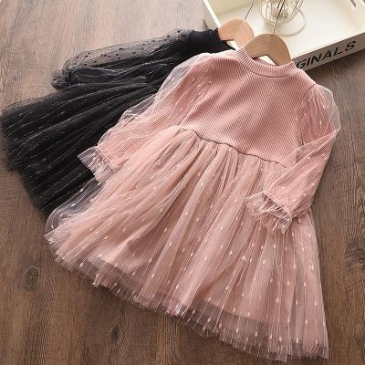 China 2020 Autumn Girls Dress With Bubble Breathable Sleeve Knitted Yarn Skirt For Spring for sale