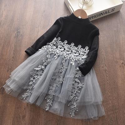 China 2020 Autumn New Fashion Black Girls Breathable Lace Baby Clothes Sweater Skirt Long Sleeve Dress for sale