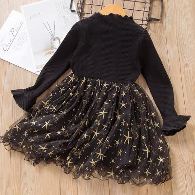 China Black Breathable Girls Clothes Autumn Kids Long-Sleeved Sweater Stars Dress for sale