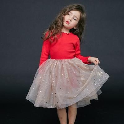 China 2020 Autumn Girls Breathable Clothing Long Sleeves Dress With Start Mesh Dress For Girls for sale