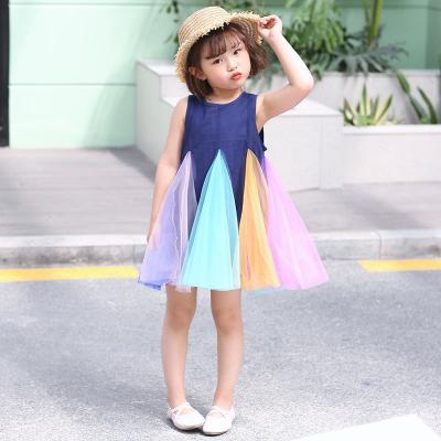 China 2021 Ins Girls Rainbow Chiffon Summer Hot Selling Sleeveless Anti-Wrinkle Dress for sale