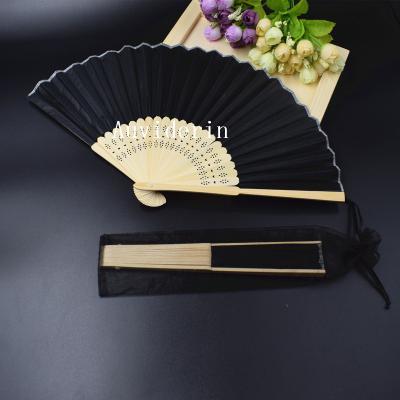 China Black China China Hand Fan Customized Logo Folding Hand Fan Customized Promotional Gift 21 Colors In Gift Silk Bag for sale