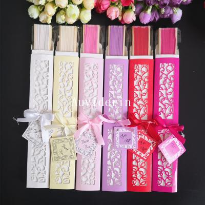 China Wedding Favors Gift Wedding Favors Gift Wedding Fan In Paper Gift Boxes Folding Hand Fan Gift 15 Colors In Paper Gift Box for sale