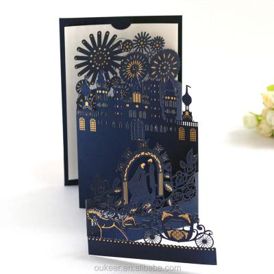 China Europe 3D Pumpkin Carriage Invitation Card Europe To Wedding Greeting Card With Castle As Wedding Favors Gift for sale