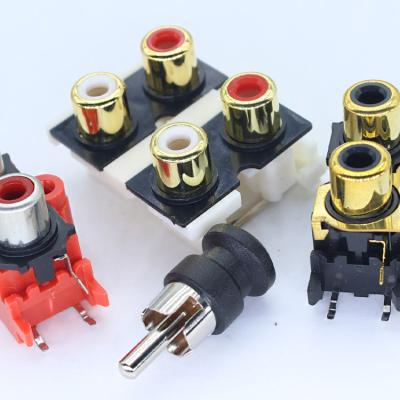 China audio & Rca PCB Connector RCA-405 Metal Gold Joiner Audio Y Visual Male Video 4 Hole 6 3 Plug High Quality / 4 Position Rca Phono Jack for sale