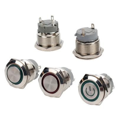 中国 Nickel Brass/Stainless Steel Waterproof IP65 12 Volts Illuminated Lit ON OFF Latching 19mm Metal Short Push Button Switch 販売のため