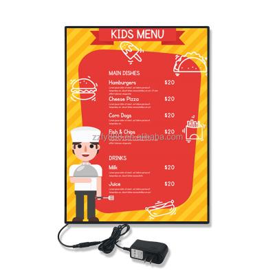 China Advertising Display Led Photo Frame Light Box Glass Advertising Led Restaurant Menu Board Black Gold Steel Store Wall Power Sliver Milk Tea Hotel for sale