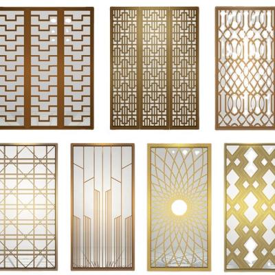 China Interior Decor Gold Handmade Partition Panels Room Divider Screen Laser Cut Stainless Steel Metal Decorative Screens For Home Decoration for sale