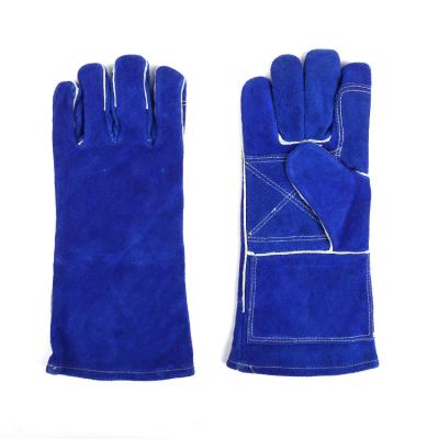 China Durable Weldas Grade AB Color Pile High Quality Royal Blue Breathable Striped Welding Glove for sale