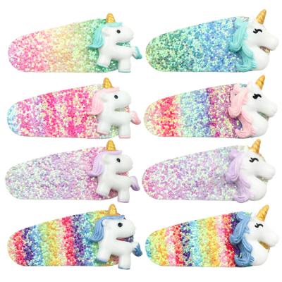 China Popular Cute Girls Unicorn Hair Pins Handmade Glitter Hair Accessories for sale