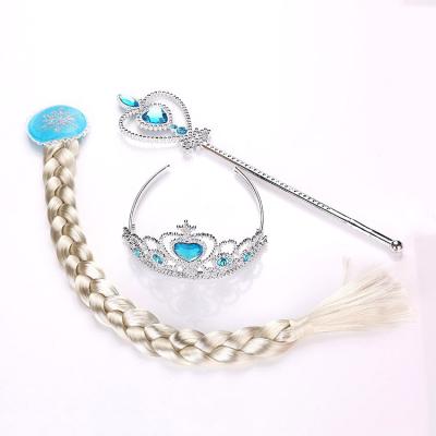 China Popular 3pcs/set Girls Princess Dress Up Accessories Princess Crown Tiara Magic Wand Hair Tiara For Girls for sale