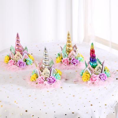 China Popular Unicorn Lace Headband For Party Kids Crown Hair Bands For Baby Hair Accessories for sale