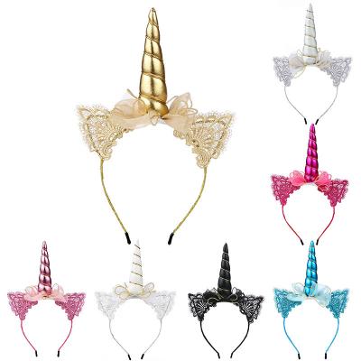 China Popular Unicorn Lace Headband For Party Hair Bands With Bow For Girls Hair Accessories for sale