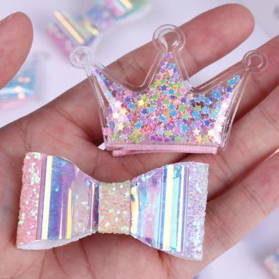 China Popular Princess Barrette Girls Crown Sequin Bows 2pcs/set Sparkle Girls Hair Pins for sale