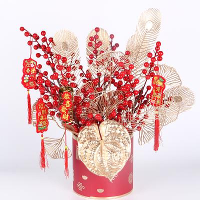 China BinRui Artificial Flower Happy New Year Weeding Decoration Festival Indoor Outdoor Gifts For Friends Gold Artificial Flower Best Wishes for sale