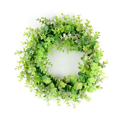 China Plastic+iron wire+Silk BinRui Artificial Flower 19CM Eucalyptus Circle Garland Wreath With Flower For Christmas Decorative Hot Sale Wedding Home for sale