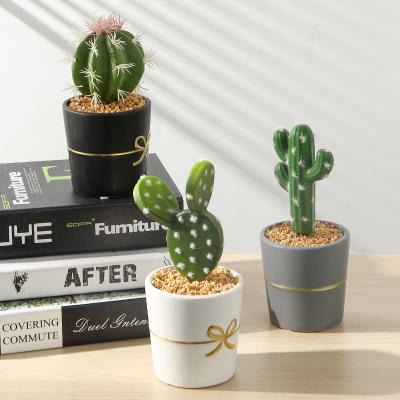 China Plastic + Ceramic Set of 3 Artificial Succulent Plants Assorted Plants Cactus Plants With Gray Pots Home Decoration Office Decor Gifts for sale