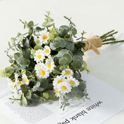 China Home Decoration Small Daisy Eucalyptus Money Leaf Europe BinRui Artificial Flower Bouquet Weeding Plug French Party Decor for sale