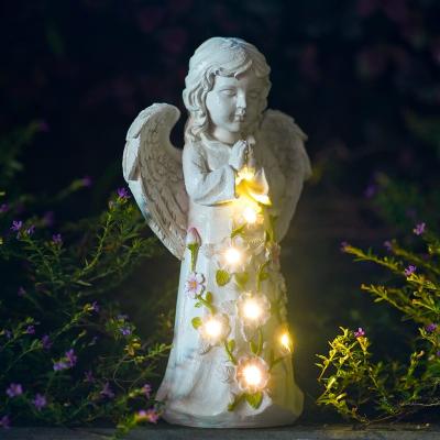 China Garden Solar Angel Figurines Outdoor Garden Decor Europe Resin Statues for sale