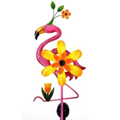 China CLASSIC Wholesale Metal Flamingo Yard Ornament Solar Lighted Wind Spinner for sale